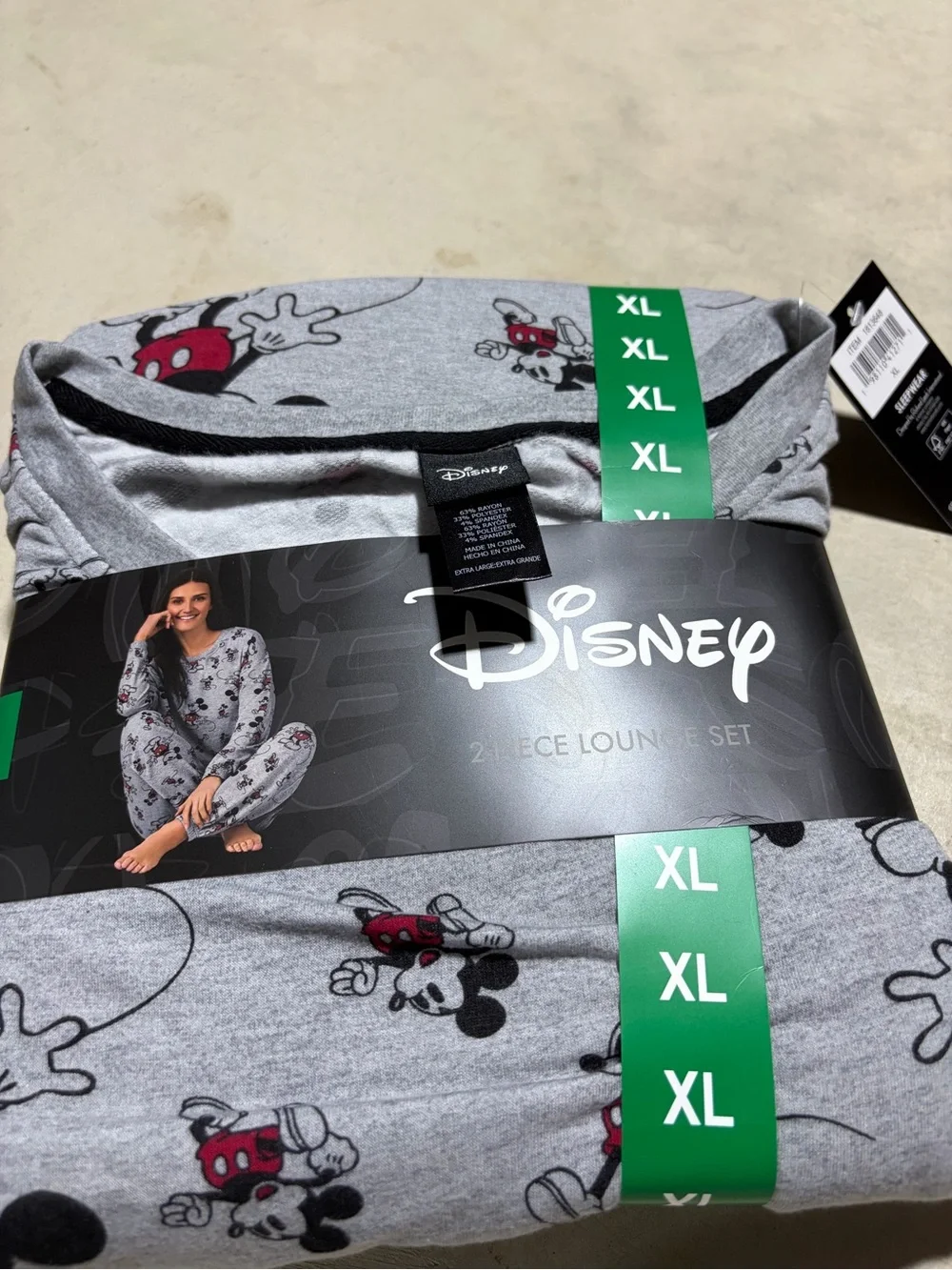 Disney NWT Gray Mickey Mouse 2-Piece Lounge Set XL pajamas - Picture 2 of 8